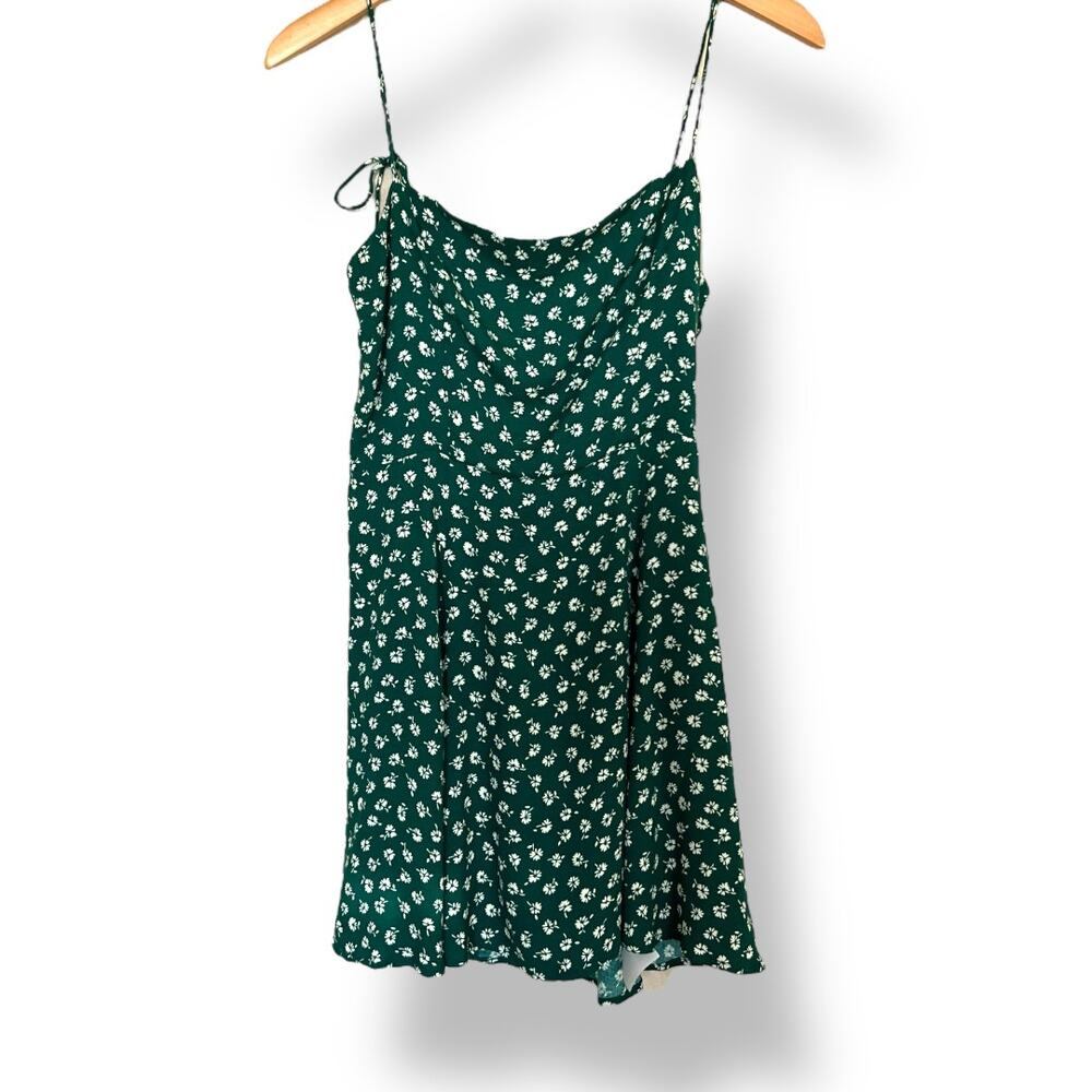 Reformation Forest Green Mini Dress with White Floral Print